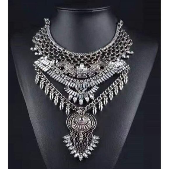 Chunky Boho Coin Statement Necklace with Long Tassel for  in Silver - Picture 5 of 7